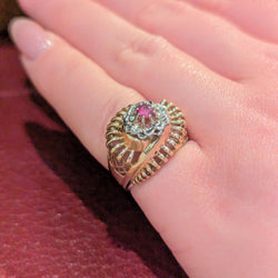 Bague or rose et rubis