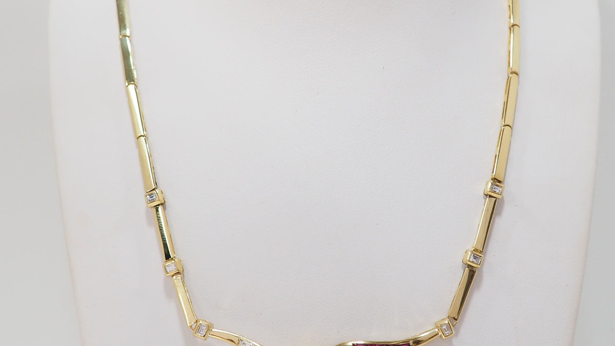Collier Vintage En Or Jaune, Diamants Et Rubis