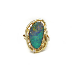 Bague - Or, Opale et diamants