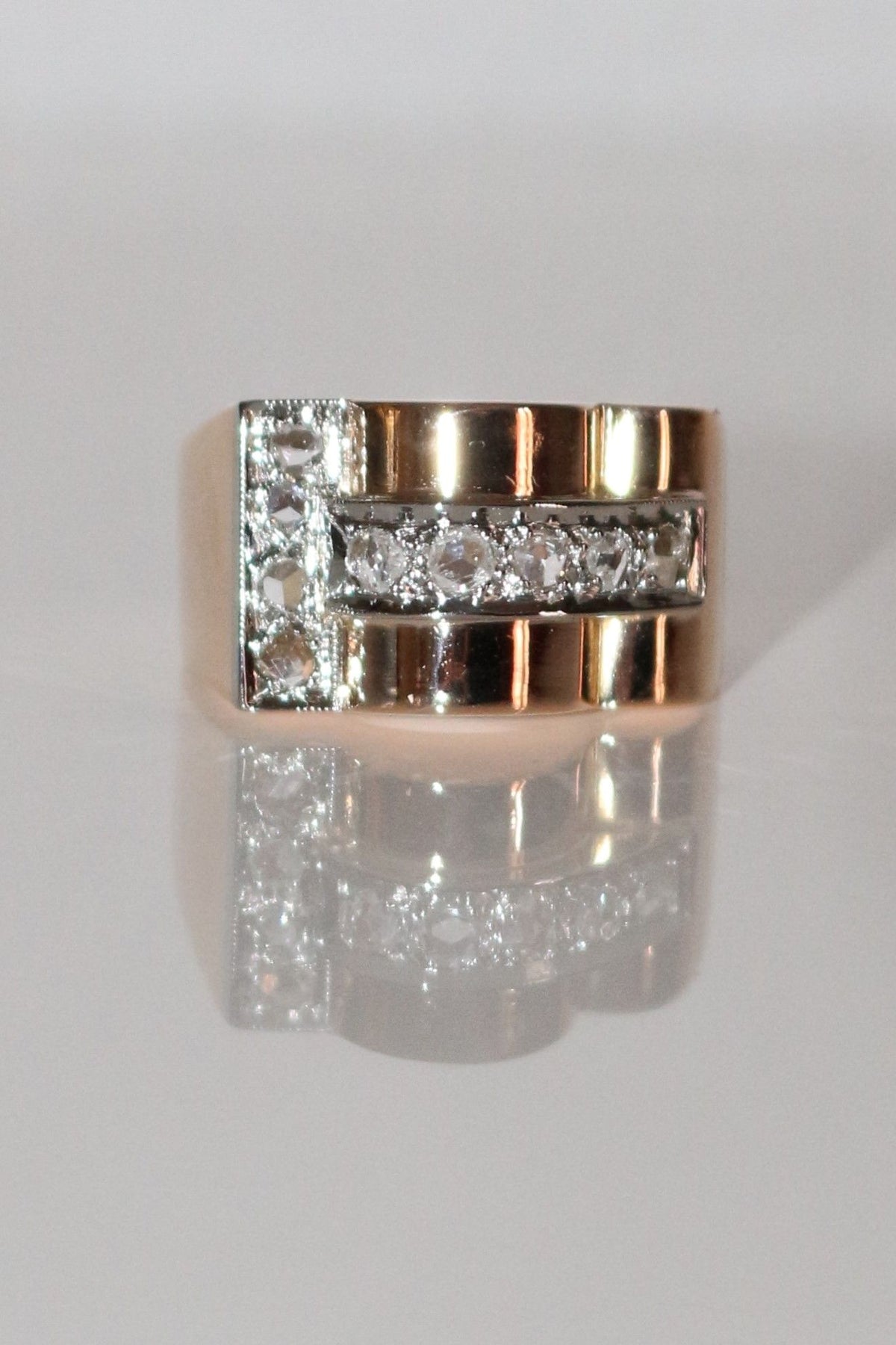 Bague Tank Or Jaune Et Diamants