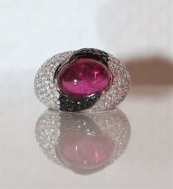 Bague Cocktail en or blanc, tourmaline et diamant