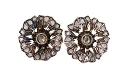 Boucles d'Oreilles Anciennes En Or Jaune Et Argent Ornées De Diamants