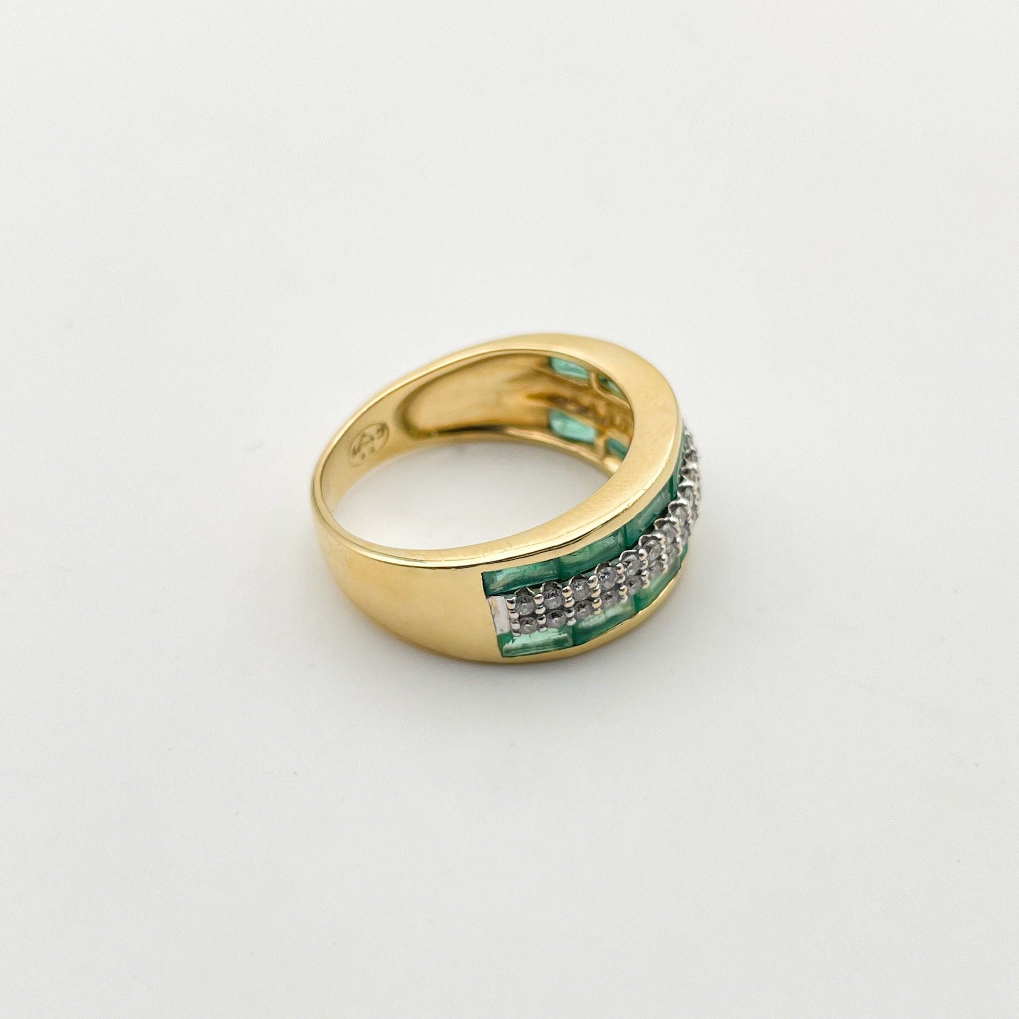 Bague Bandeau Emeraudes et Diamants Vintage