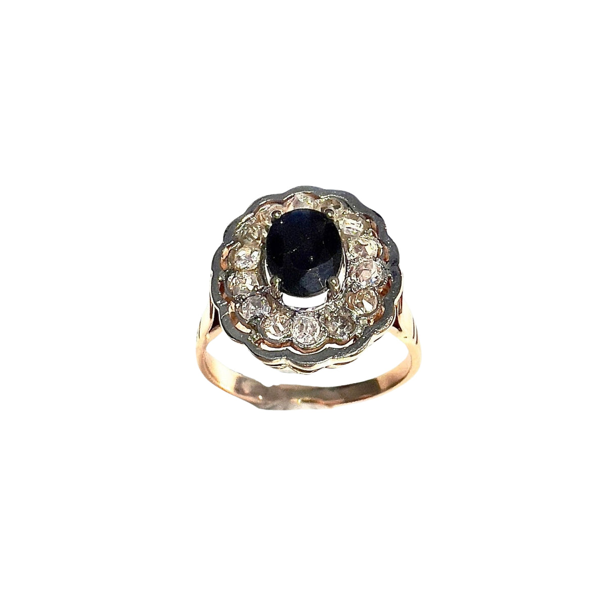 SORTIJA  de ORO 18 kts ART DECO ÉPOCA 1930-35 con Zafiro y Diamantes