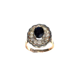 SORTIJA  de ORO 18 kts ART DECO ÉPOCA 1930-35 con Zafiro y Diamantes