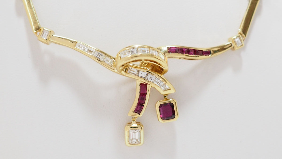 Collier Vintage En Or Jaune, Diamants Et Rubis