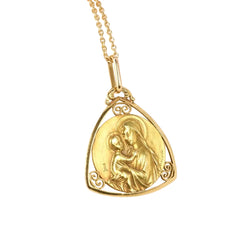 Médaille Art Nouveau en or jaune signée Mazzoni, Vierge à l’enfant - Castafiore