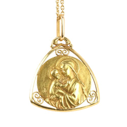 Médaille Art Nouveau en or jaune signée Mazzoni, Vierge à l’enfant - Castafiore