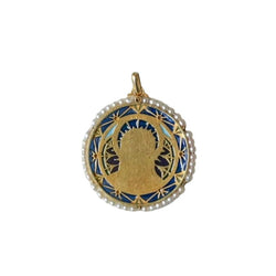 Médaille Vierge Marie émail plique à jour, perles et diamants - Castafiore