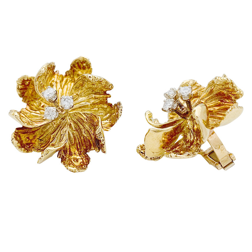 Boucles d'oreilles BOUCHERON "Fleurs" or jaune et diamants