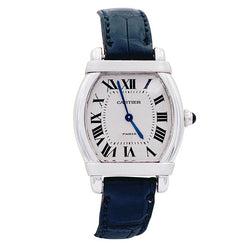 Montre Cartier, "Tortue Chinoise", platine, or blanc, cuir. - Castafiore