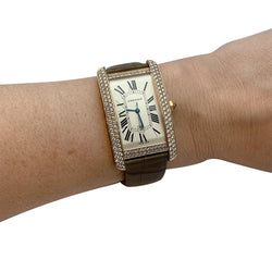 Montre Cartier,"Tank Américaine", or rose, diamants. - Castafiore