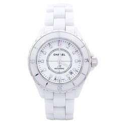 Montre CHANEL "J12" céramique blanche et diamants. - Castafiore