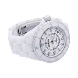 Montre CHANEL "J12" céramique blanche et diamants. - Castafiore