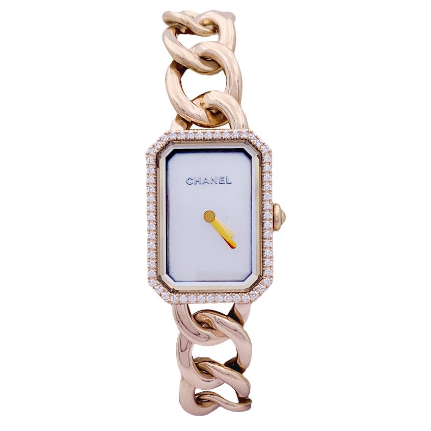 Montre Chanel, "Première Chaîne Gourmette", or rose, diamants. - Castafiore