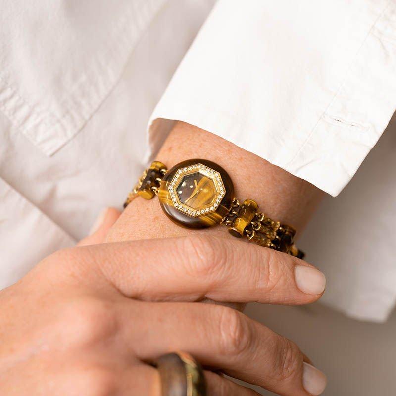 Montre de dame en or jaune et oeil du tigre - Castafiore