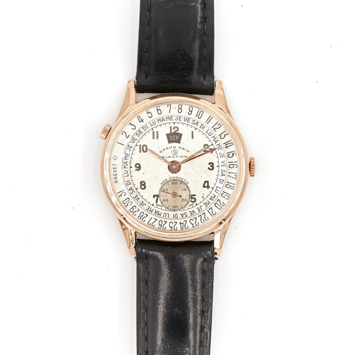 Montre GRAND PRIX ÉLECTION en or jaune et cuir noir - Castafiore