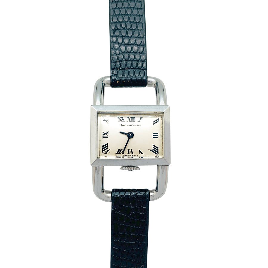 Montre Jaeger Lecoultre,"Etrier", acier sur cuir. - Castafiore