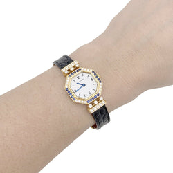 Montre Mécanique CARTIER "Andine" en or jaune, or rose, cuir saphirs et diamants - Castafiore