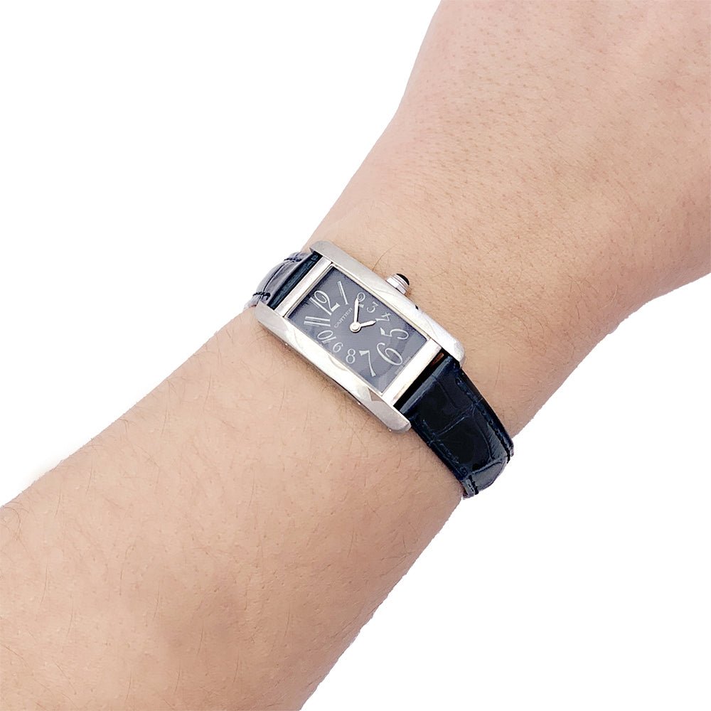 Montre Quartz CARTIER "Tank Américaine" en or blanc et cuir - Castafiore