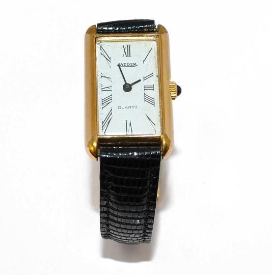 Montre rectangle acier et or jaune 18K quartz Jaeger 1950 - Castafiore