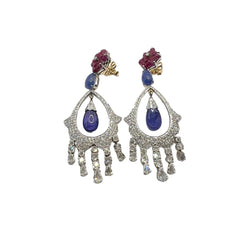 Orecchini oro 18 kt con diamanti naturali, tanzaniti naturali e rubini naturali. - Castafiore