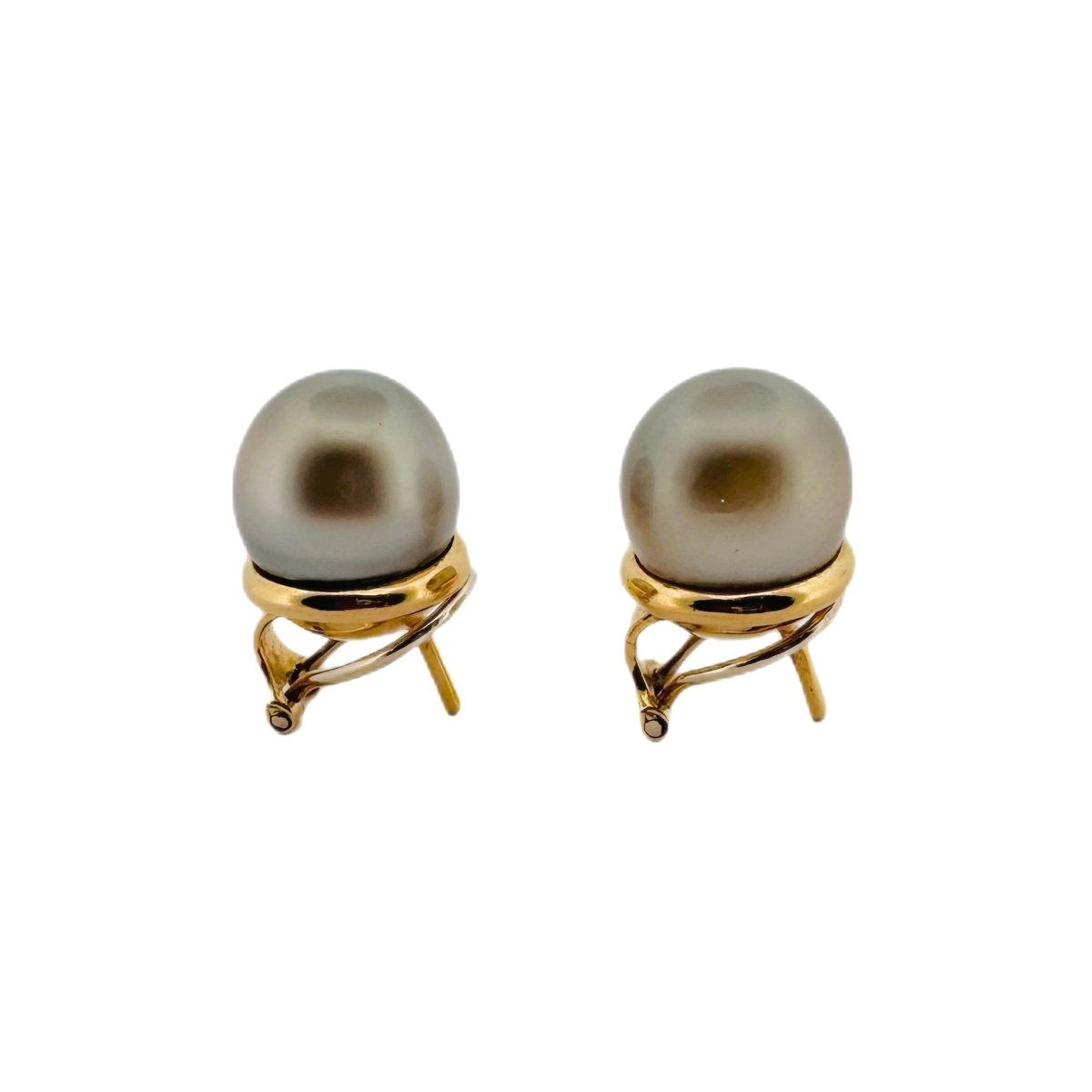 Paire de boucles d'oreilles en or jaune et perles de Tahiti - Castafiore