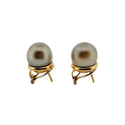 Paire de boucles d'oreilles en or jaune et perles de Tahiti - Castafiore