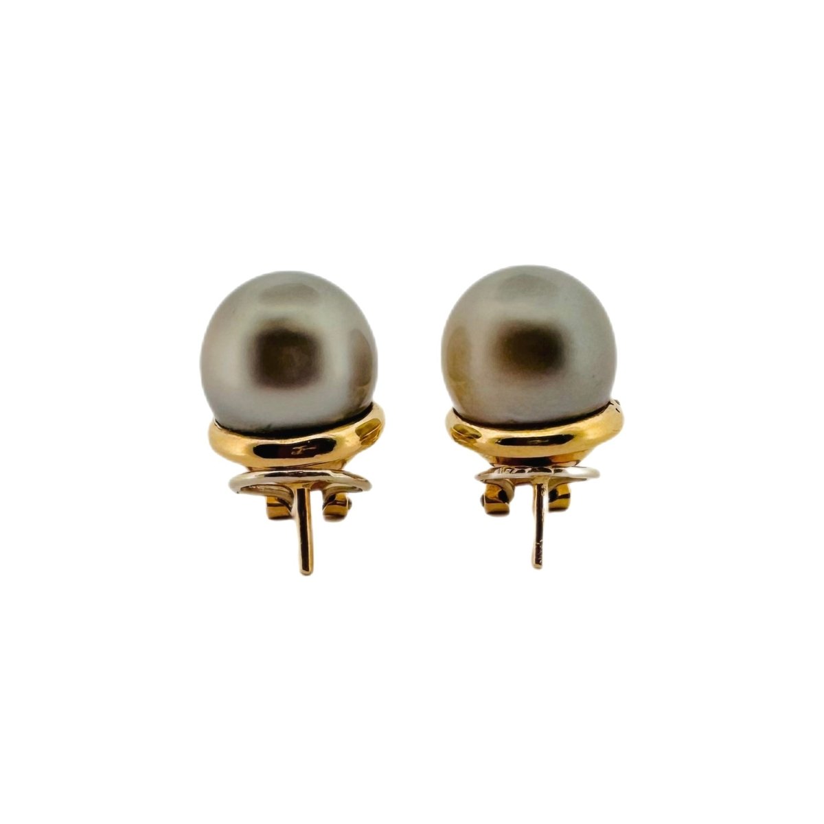 Paire de boucles d'oreilles en or jaune et perles de Tahiti - Castafiore