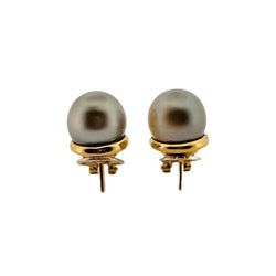 Paire de boucles d'oreilles en or jaune et perles de Tahiti - Castafiore