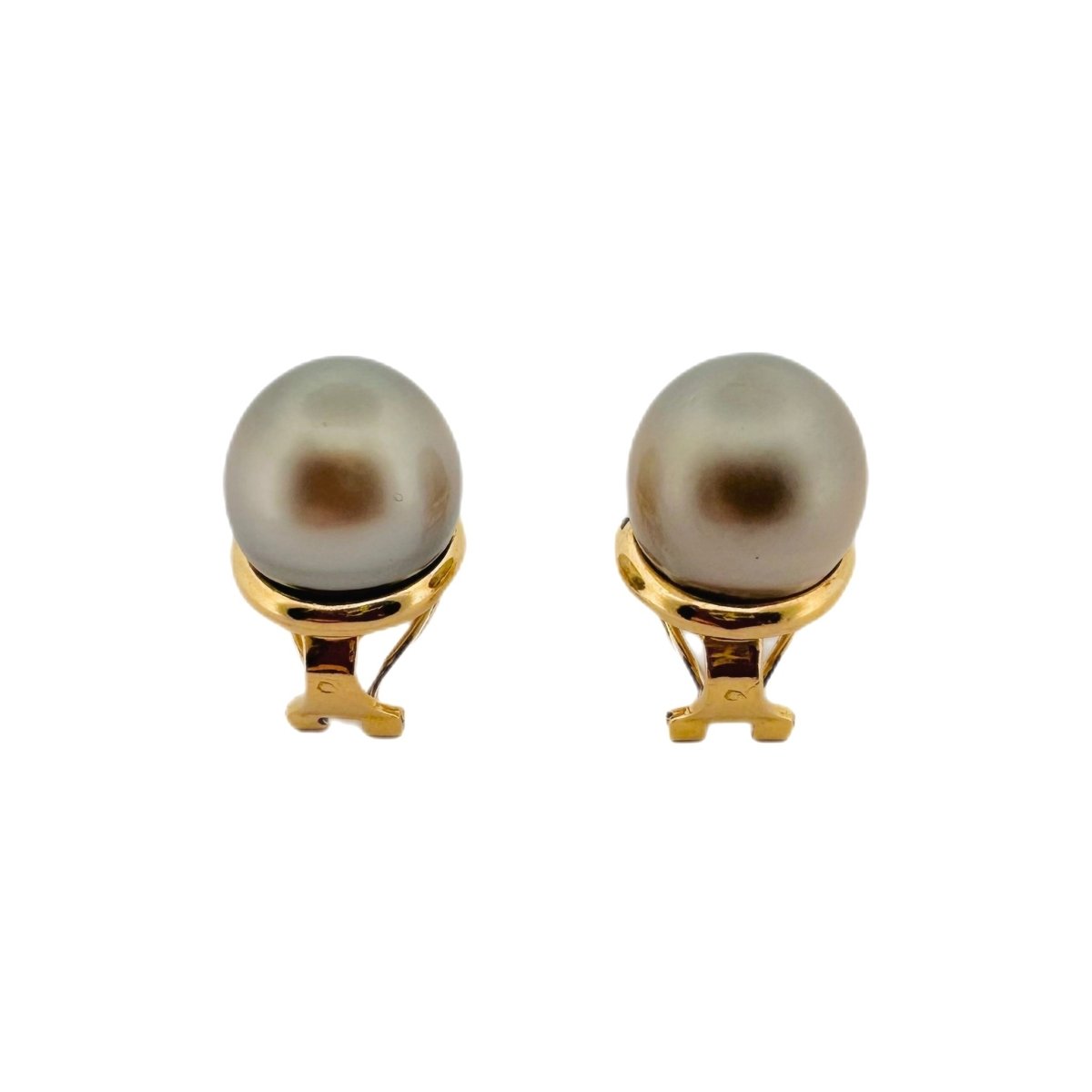 Paire de boucles d'oreilles en or jaune et perles de Tahiti - Castafiore