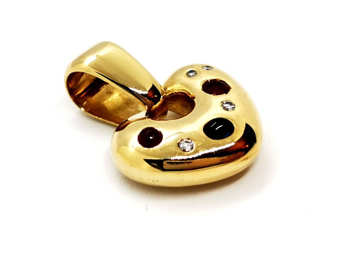 Pendentif Coeur en or jaune, saphirs, rubis et diamants - Castafiore