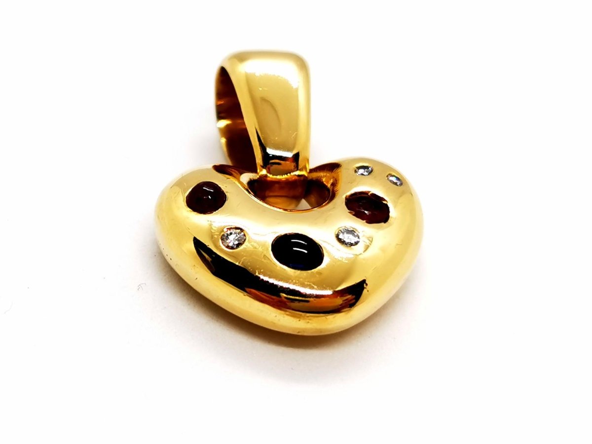 Pendentif Coeur en or jaune, saphirs, rubis et diamants - Castafiore