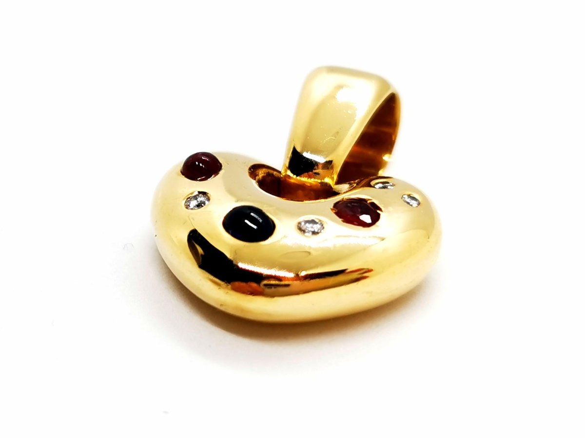 Pendentif Coeur en or jaune, saphirs, rubis et diamants - Castafiore