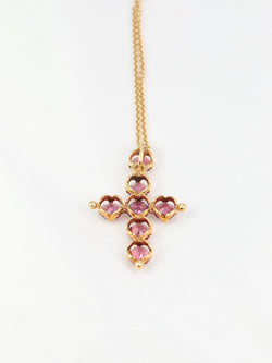 Pendentif croix ancien en or et grenats roses, fin XIXème - Castafiore