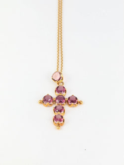 Pendentif croix ancien en or et grenats roses, fin XIXème - Castafiore