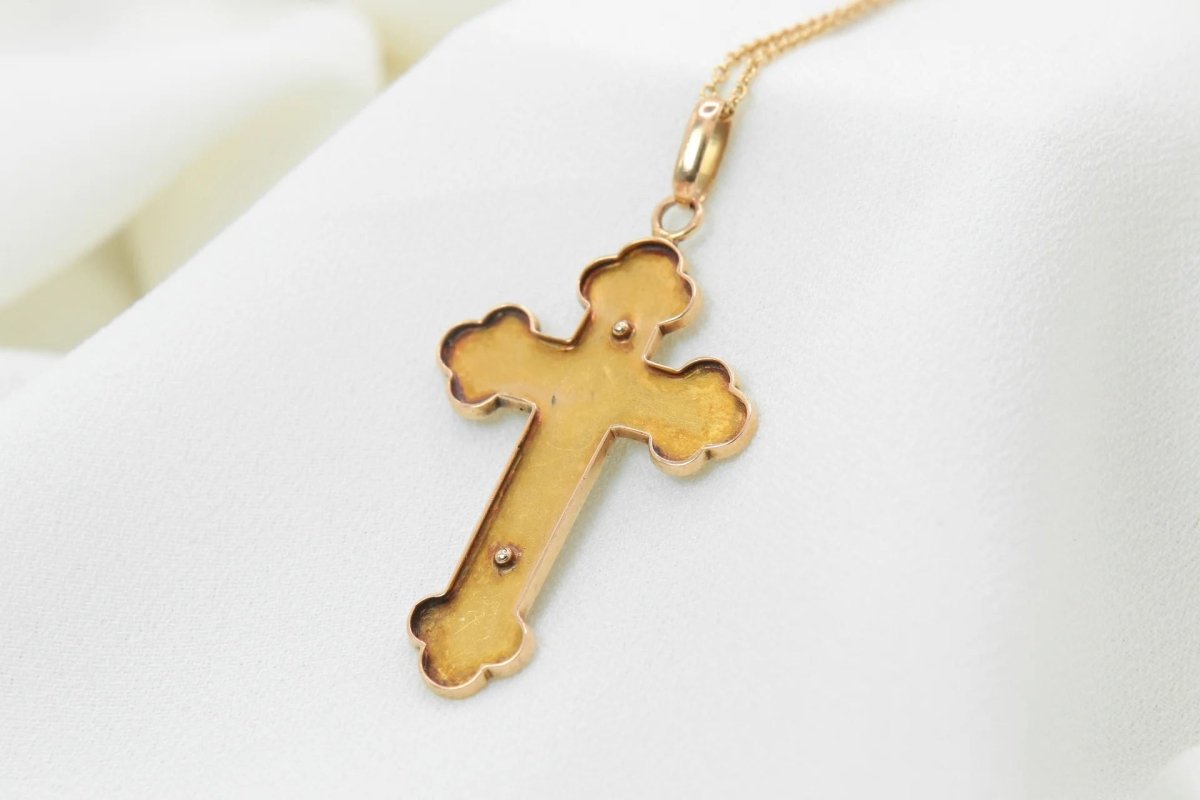 Pendentif croix ancien en or et perles fines - vers 1860 - Castafiore