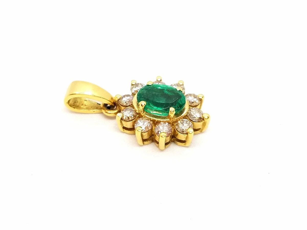 Pendentif fleur en or jaune et émeraude - Castafiore