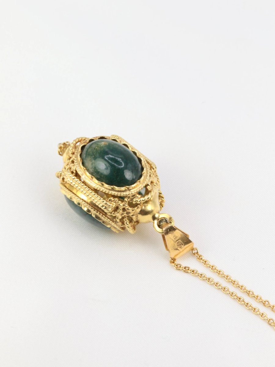 Pendentif lanterne en or et cabochons d’agate mousse - Castafiore