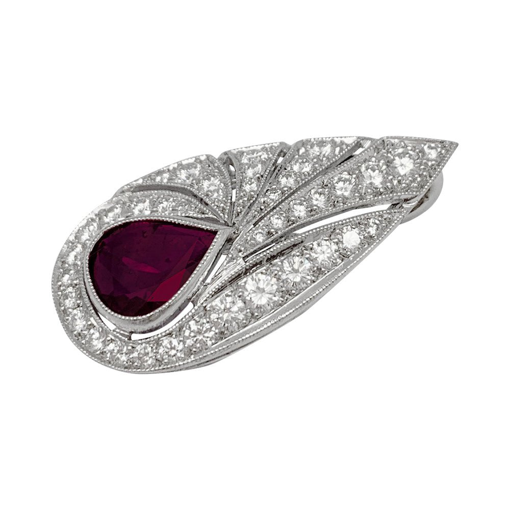 Pendentif or blanc, diamants, rubis - Castafiore