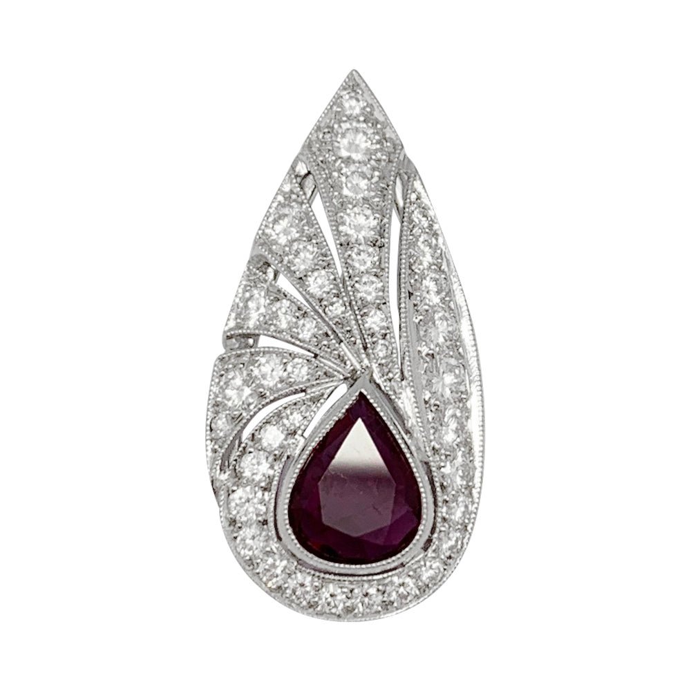 Pendentif or blanc, diamants, rubis - Castafiore