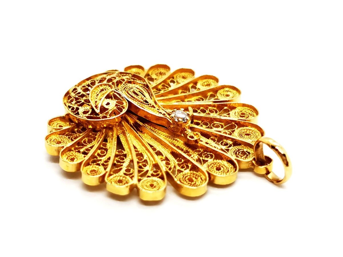 Pendentif paon en or jaune et diamant - Castafiore