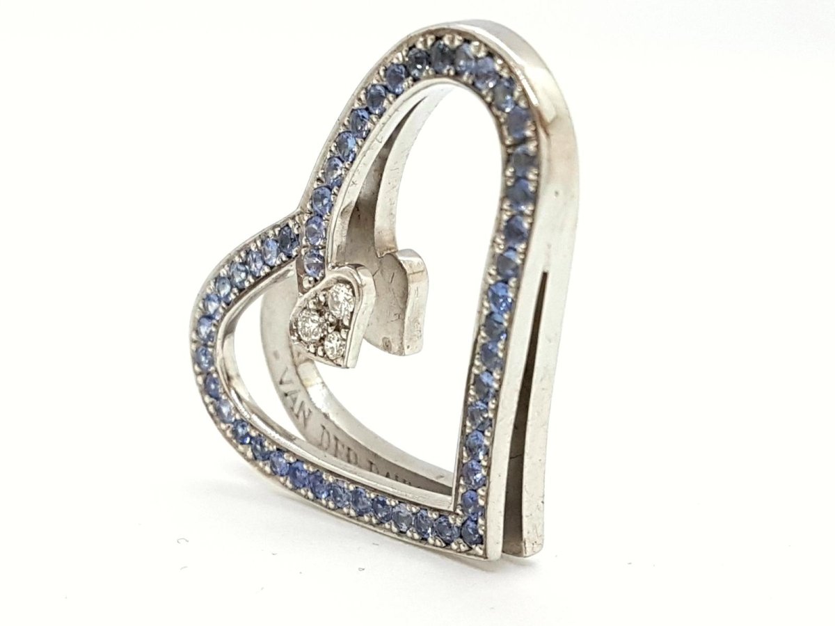 Pendentif VAN DER BAUWEDE coeur en argent, saphirs et diamants - Castafiore
