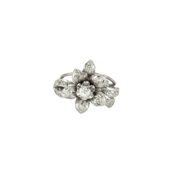 SORTIJA de PLATINO ESTILO RETRO ÉPOCA 1940-45 con DIAMANTES - Castafiore