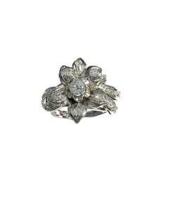 SORTIJA de PLATINO ESTILO RETRO ÉPOCA 1940-45 con DIAMANTES - Castafiore